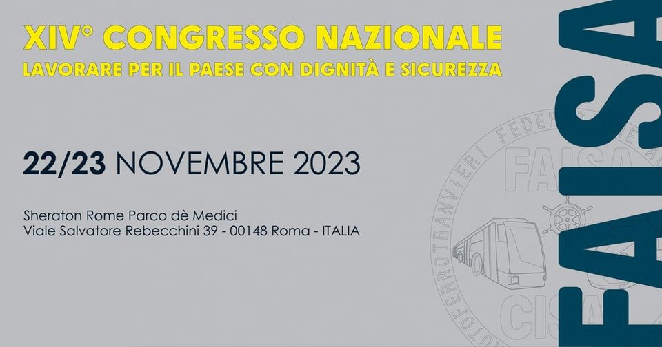 Copertina dell'articolo: Trasporti, il 22 e 23 novembre a Roma il XIV Congresso Nazionale Faisa Cisal